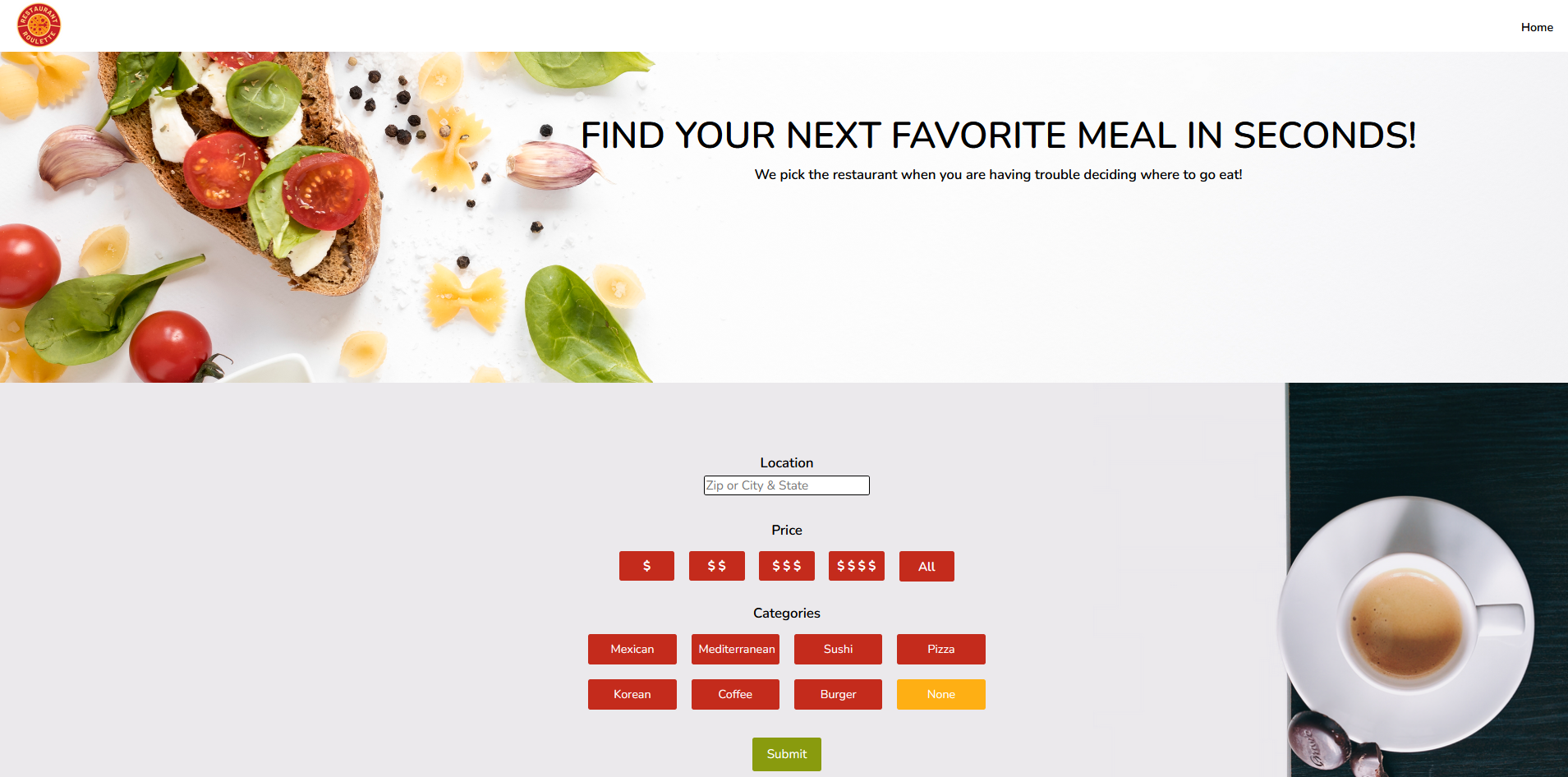 Restaurant Roulette Website